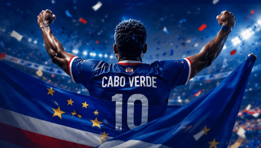 Supporter Cabo Verde brandissant le drapeau capverdien